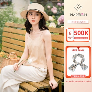 Áo 2 Dây Nữ Đuôi Tôm Màu Be Chất Vải Lụa Mềm Mại Có Nơ Buộc Lệch Xinh Xắn MADELEN