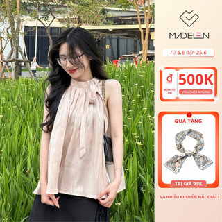 Áo babydoll vải lụa sát nách buộc nơ madelen
