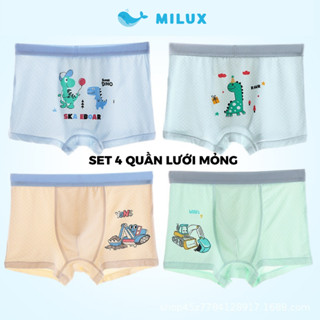 Bộ 4 Quần Lót Bé Trai Vải Lụa Lạnh Mỏng Thoáng Khí In Hoạt Hình Thời Trang Mùa Hè Cho Bé Trai