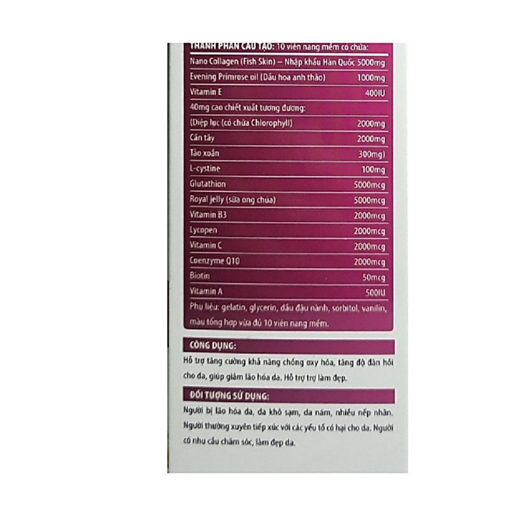 Combo 2 hộp Viên Uống Trắng sáng Đẹp Da Collagen Glutathione Nano Q10 GiúpTrắng Sáng Da, Giảm Thâm Nám, Sạm Da,Tàn nhang