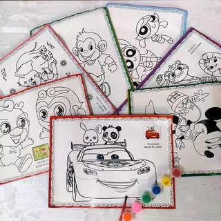 [Kho Sỉ] Bộ 2 Tranh tô màu nước khổ A4 (19x26cm) Kèm Màu Vẽ và Cọ Cho Bé Thoả Sức Sáng Tạo