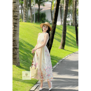 Váy hoa chân cổ yếm chun eo sml 470k