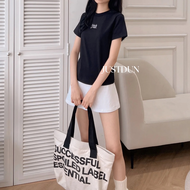 Áo Thun Nữ Baby Tee JUSTDUN B1 – Thêu “BLACK PEARL”, Chất Cotton Mềm Mịn, Co Giãn Nhẹ, Form Gọn Trẻ Trung | BigBuy360 - bigbuy360.vn