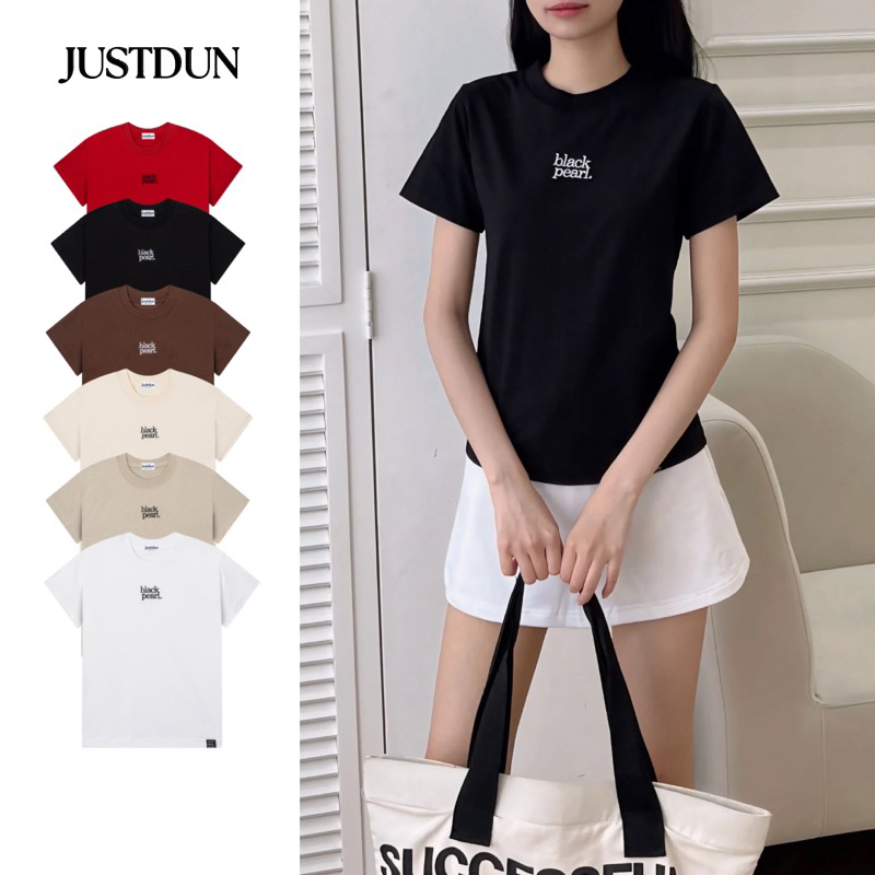 Áo Thun Nữ Baby Tee JUSTDUN B1 – Thêu “BLACK PEARL”, Chất Cotton Mềm Mịn, Co Giãn Nhẹ, Form Gọn Trẻ Trung | BigBuy360 - bigbuy360.vn