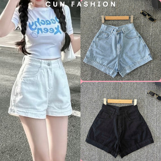 Quần đùi nữ ,Quần short jeans cạp cao Cun Fashion ống rộng lật lai cho nàng dễ phối đồ