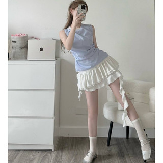 Set 2 Món Váy Trắng Và Áo Xanh Cột Nơ