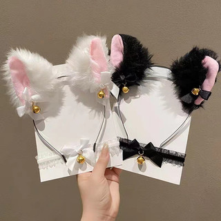 Bờm ren cài tóc cosplay tai mèo phối lông vũ xinh xắn