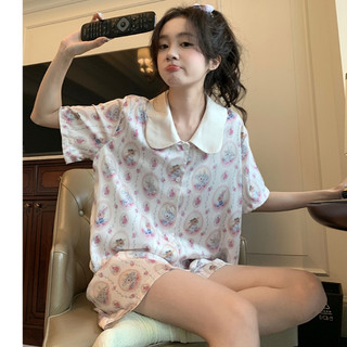 Đồ ngủ lụa nữ mùa hè hoạt hình hoạ tiết cute, đồ ngủ pijama ngắn tay mặc nhà dễ thương thời trang cho nữ 6167