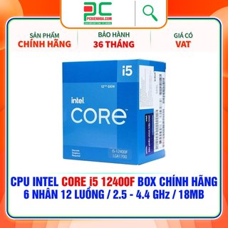 [Mã SPHACL7 giảm 6% đơn 1TR2] CPU INTEL CORE I5 12400F BOX CHÍNH HÃNG ( 6 NHÂN 12 LUỒNG / 2.5 4.4 GHZ / 18MB )