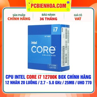 CPU INTEL CORE I7 12700K NEW BOX chính hãng ( 12 NHÂN 20 LUỒNG / 2.7 - 5.0 GHZ / 25MB / INTEL® UHD GRAPHICS 770 )
