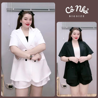 Set Vest Nữ Bigsize Áo Balazer Tay Ngắn Kèm Quần Short Lưng Chun Vải Thời Trang Công Sở SVET