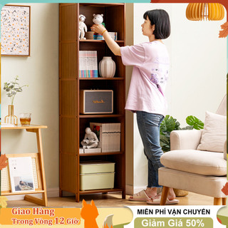 HUHU kệ sách gỗ nhiều tầng gỗ tre tự nhiên cao cấp, Kệ sách nhiều tầng tủ đựng đồ phòng khách tủ đựng đồ đa năng
