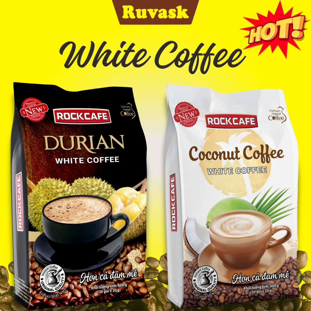 Rockcafe Sầu Riêng Cafe Dừa TÚI LỚN 30 Gói x 20 G - Cà Phê Dừa Cà Phê Sầu Riêng Mẫu Mới - Coffee Sầu Riêng Ruvask