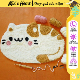 Bộ kit nguyên liệu thêu len nổi mèo vịt dễ thương thảm lót - punch needle - có video hướng dẫn - kèm kim thêu