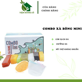 Combo xà bông mini - Hộp 500g xà bông vụn + 2 túi lưới + 1 bông tắm xơ mướp