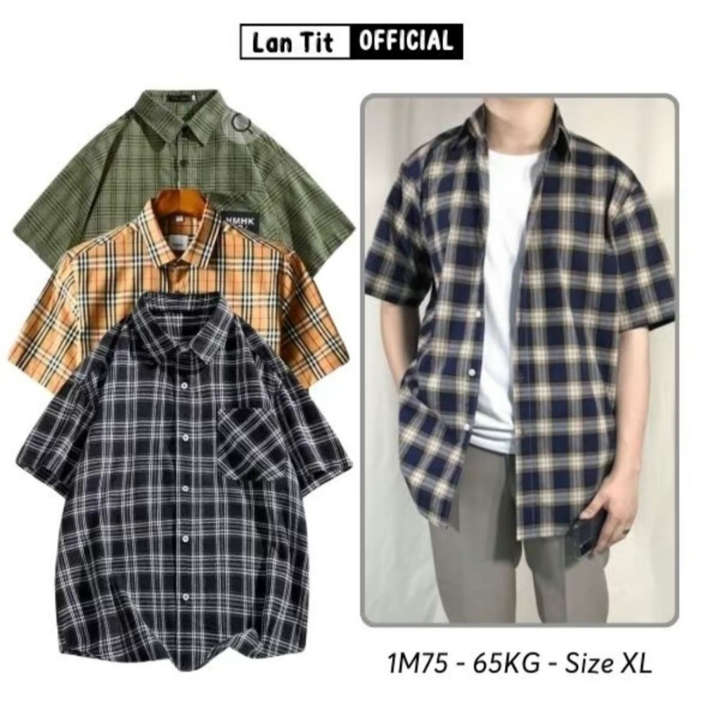 Áo Sơ Mi Cộc Tay Nam ATINO, Chất Liệu Vải Cotton Co Giãn, Thoải Mái, Họa Tiết Kẻ Sọc SM006. Áo Sơ Mi