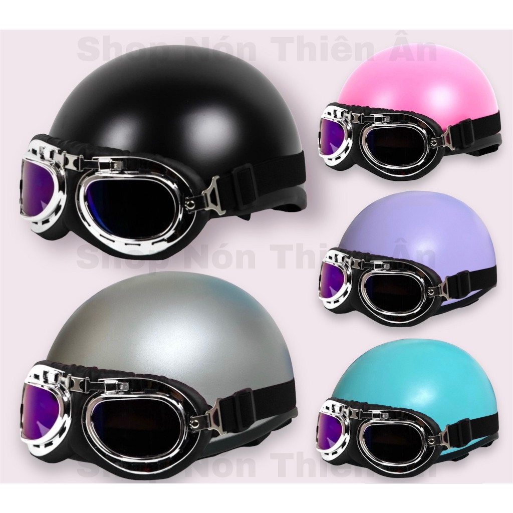 Nón Bảo Hiểm Kính Phi Công Nửa Đầu - Mũ Bảo Hiểm Sơn Nhám Kèm Kính UV - Thời Trang Hợp Với Nam & Nữ