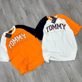 Áo Thun T..OM..MY Phối Tay 2 Màu, In 2 Mặt Chất Liệu Cotton Co Giãn. Áo Phông Nam Nữ In Logo TOMMY