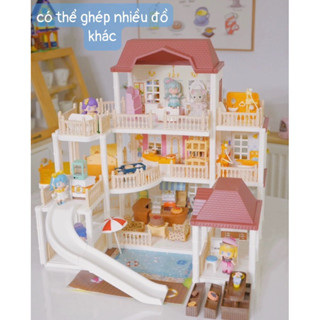 Bộ đồ chơi nhà búp bê nhà thỏ biệt thự lớn cao cấp cho bé toystore FUDAER