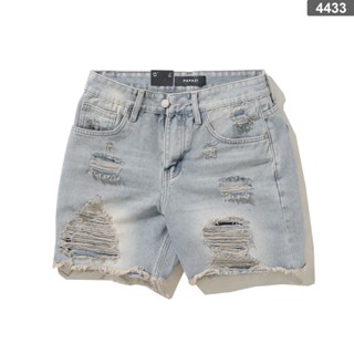 Quần short Mã_R4433, fom ông rộng, gam màu xanh sáng rách ngắn trên gối, dễ phối đồ, phong cách cá tính - PAPAZI