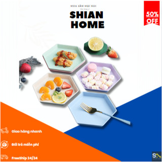 ✿mới✿ đĩa nhựa lúa mạch hình lục giác - dĩa đựng thức ăn lúc mạch ✿shian vn✿