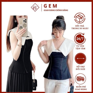 Áo kiểu nữ tính phối 2 màu đen và trắng, kiểu dáng độc lạ, dễ phối hợp váy và quần G158 - GEM Fashion