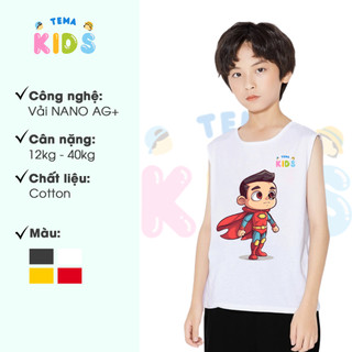 Áo thun sát nách bé trai tema kids 0030 in hình siêu nhân ultraman chất cotton co giãn thoáng mát