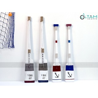 [2 kiểu - Dài 70-80cm] Cây chèo thuyền gỗ trang trí tông trắng xanh đỏ CAYCHEO-01