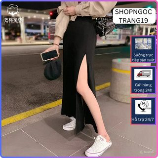 Chân Váy Dáng Xuông Dài 80cm Xẻ tà Chất Tuyết Mưa Cao Cấp Xưởng May_SHOPNGOCTRANG19.