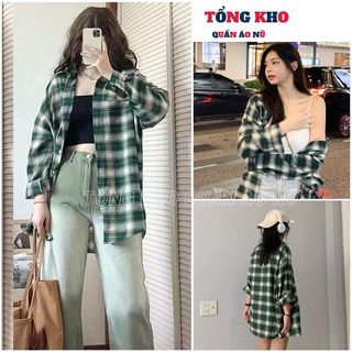 Áo sơ mi kẻ caro 2 túi lệch dài tay form rộng unisex, Áo khoác ngoài oversize nam nữ kẻ caro - TONGKHO
