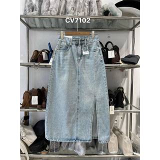 7102 chân váy jeans dáng dài xẻ trước 1 bên