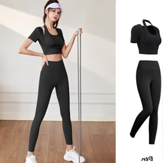 [Đệm may liền] Bộ tập gym yoga nữ tay ngắn BIG SIZE kiểu áo croptop ôm body co giãn, quần leging cạp cao nâng mông SET20