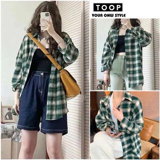 Áo sơ mi kẻ caro nam nữ form to oversize phong cách hàn quốc, Sơ mi dài tay thời trang unisex - TOOP