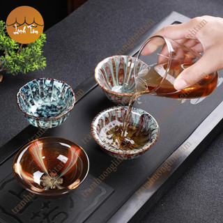 Chén uống trà men hỏa biến gốm sứ kiểu bát cổ chén thiên mục phụ kiện bàn trà
