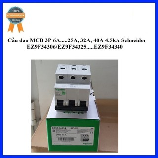 Cầu dao MCB 3P 6A.....32A, 40A 4.5kA Schneider EZ9F34306....EZ9F34350/EZ9F34363