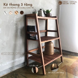 Kệ thang gỗ sồi 03 tầng cao cấp giá gỗ đa năng decor nhà phong cách hiện đại
