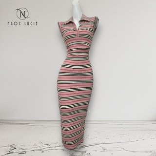 D709 - đầm body sát nách cổ sơ mi nhún eo - ngọc lucie