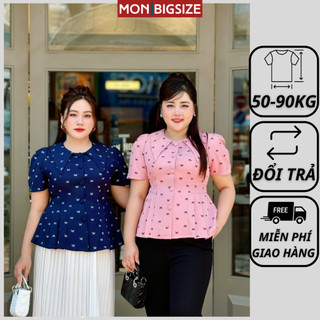 Áo bigsize nữ kiểu cổ nhọn họa tiết vải cotton dự tiệc đi chơi sang chảnh MON big size 50 - 90kg