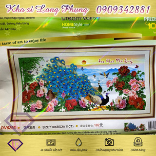 Tranh thêu Chữ thập-Tranh đính đá Hoa khai phú quý DV6293 (110x55 cm),D9441( 110*55 cm )chưa thêu