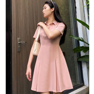 Đầm VIENTRAN Chiết Ly Xòe 2 Lớp Dày Dặn, Cổ Bẻ Thanh Lịch V63R23H010