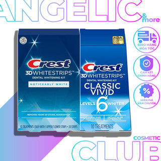 Miếng dán trắng răng Crest 3D Whitestips Noticeably White và Classic Vivid Level 6 Whiter 20 Miếng.