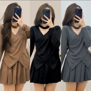 Set Bộ Bigsize Quần Giả Váy Áo Đáp Chéo Thun Gân Sang Chảnh