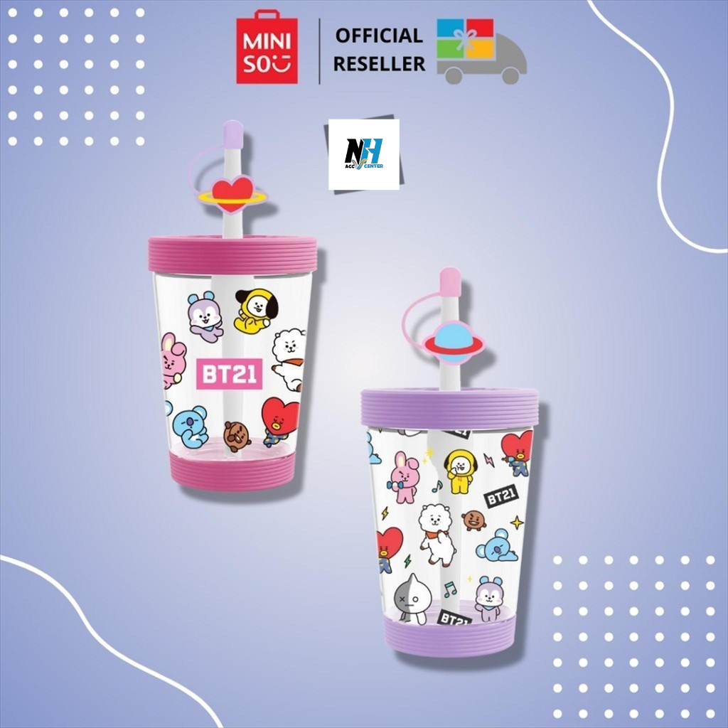 Ly Cốc nhựa có nắp MINISO x BT21 Collection tumblr straw 535ml