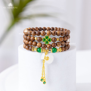 Vòng Tay Trầm Hương 108 Hạt Mix Cỏ 4 Lá Theo Mệnh - Mộc Hương Rừng