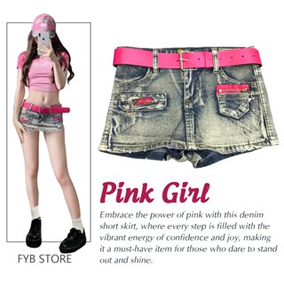 F9 - Chân Váy Jean Ngắn Thời Trang (Có Kèm Thắt Lưng) Váy Nữ Cạp Thấp Jean Bạc Cực Xinh Cao Cấp Y2K