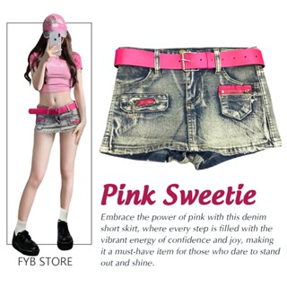 F9 - Chân Váy Jean Kèm Belt Hồng Xinh Xắn Cá Tính Váy Jean Nữ Ngắn Cạp Thấp Lưng Thấp Y2K Cho Gen Z Thắt Lưng Da
