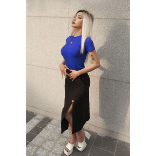 Áo cổ tron tay ngắn xanh bích