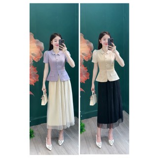 Áo nữ kiểu họa tiết Nắp Túi thời trang công sở thiết kế sang trọng dáng peplum tôn eo