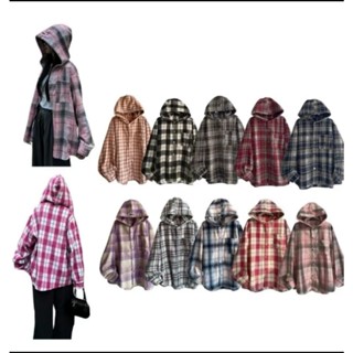 Áo Khoác Sơ Mi kẻ Caro Flannel Nam Nữ Có nón Trùm Đầu (SMN)