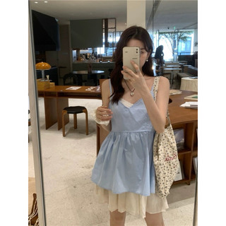 𝐋𝐨𝐥𝐢𝐬𝐭𝐨𝐫𝐞 - Set áo babydoll xanh phối váy trắng 2 dây cá tính trẻ trung. Set tách rời